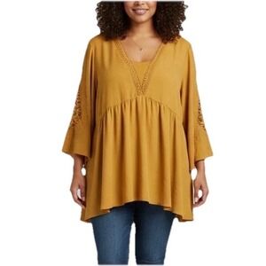 Catherines Mustard Yellow 3/4 Bell Sleeve Babydoll Blouse Size 4X